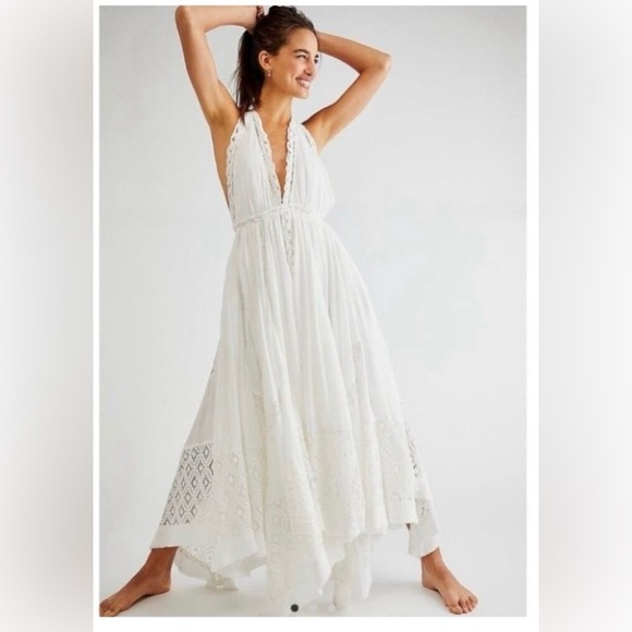 Free People Dresses & Skirts - Free People Norina White Halter Boho Maxi Dress Size S